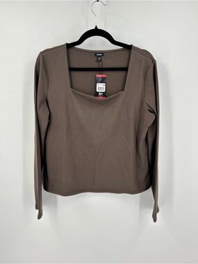 NWT Express Square Neck Long Sleeve Top Brown XL